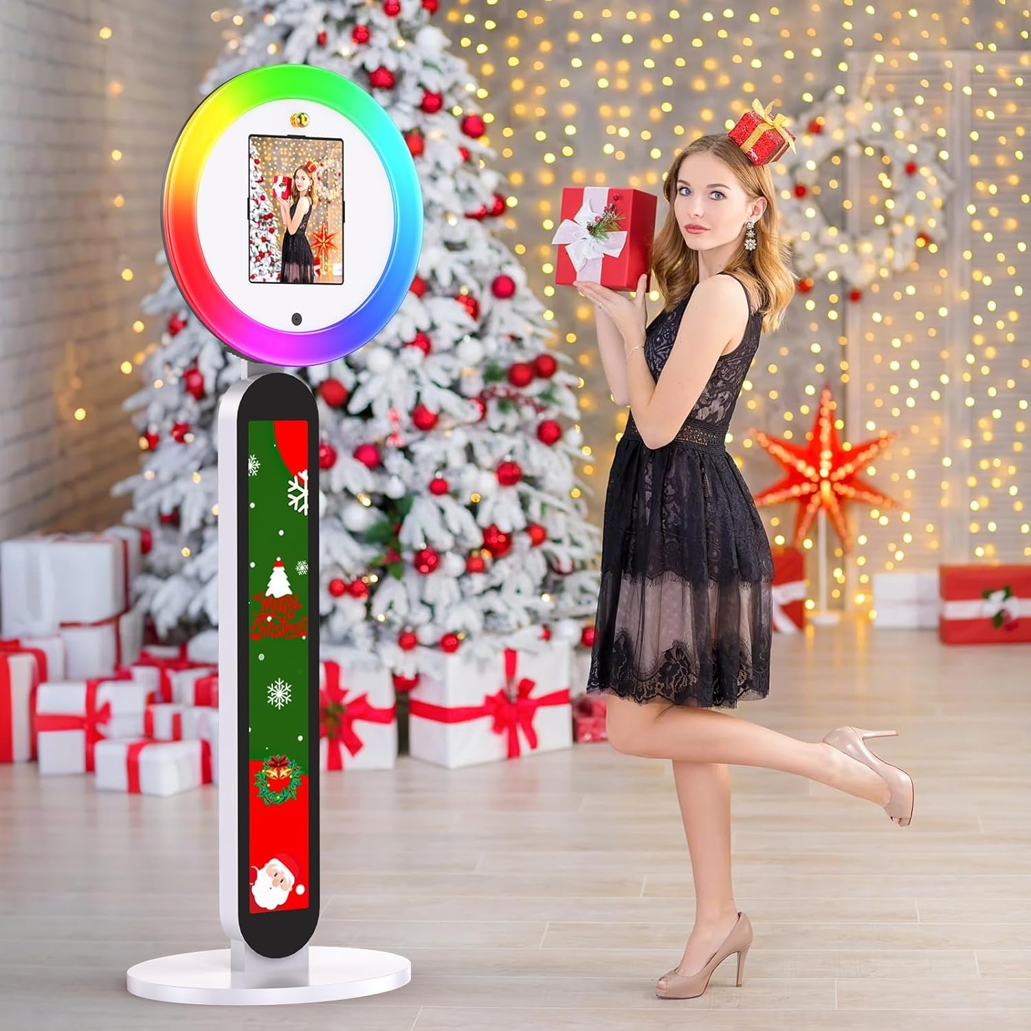 Photo Booth Machine - 米国製ポータブルiPadフォトブース、結婚式・パーティーレンタル事業向け、音声制御RGBフォトブースマシン、フライトケース付き、無料カスタムロゴ、迅速発送