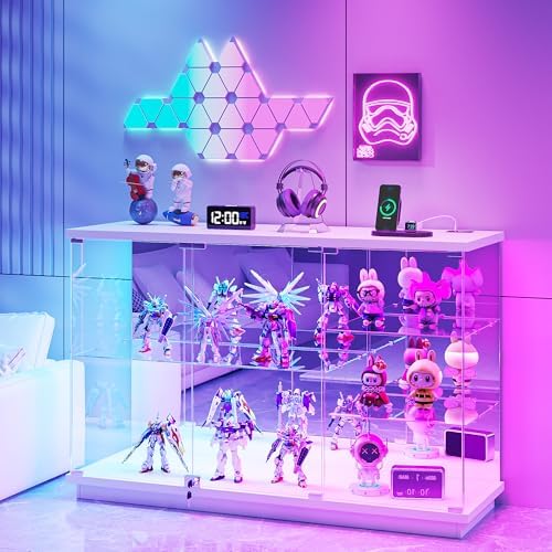 Glass Cabinet Display - RGBガラスディスプレイキャビネット、ロック付き、ガラス棚付き、コレクション用、ホワイト | 高光沢キュリオキャビネットサイドボード付き