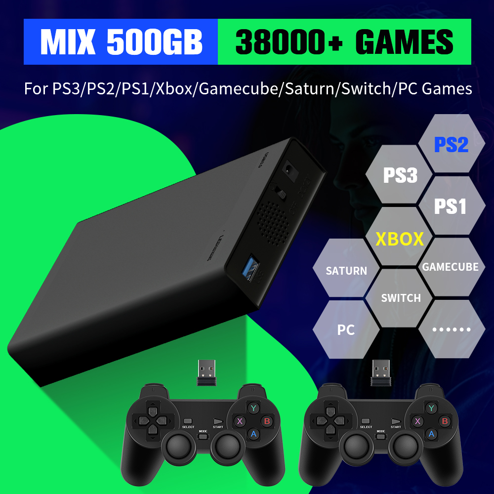 Arcade X - 500G ゲームハードドライブ 38000+ゲーム付き Xbox/PS3/PS2/Gamecube/Wii/Wiiu/Switch 3 システム用