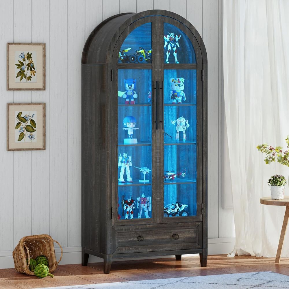73アーチ型ガラスディスプレイキャビネット、4段、人体センサ - Glass Cabinet Display のレビューと価格