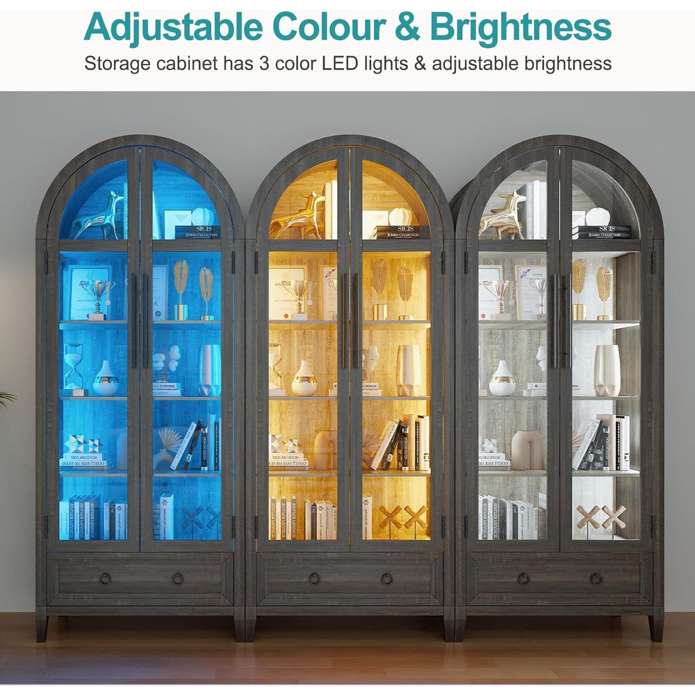 73アーチ型ガラスディスプレイキャビネット、4段、人体センサ - Glass Cabinet Display のレビューと価格
