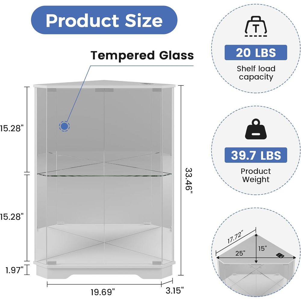 2段ガラス製ディスプレイキャビネット、LEDライトと充電ステ - Glass Cabinet Display のレビューと価格