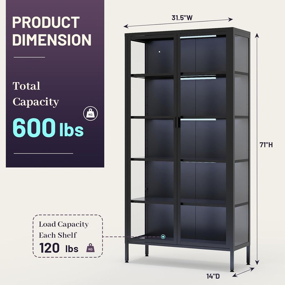 71インチ高さのガラス製ディスプレイキャビネット、LEDセン - Glass Cabinet Display のレビューと価格
