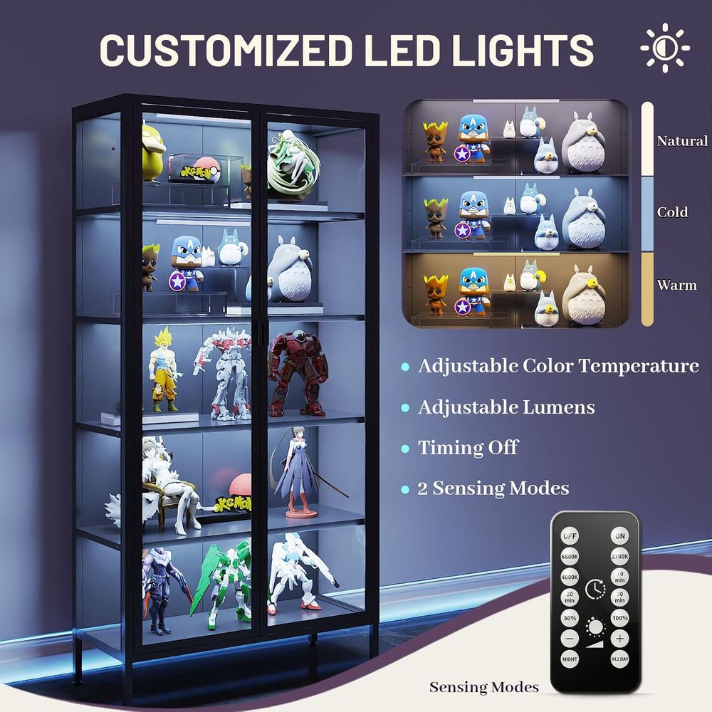 71インチ高さのガラス製ディスプレイキャビネット、LEDセン - Glass Cabinet Display のレビューと価格