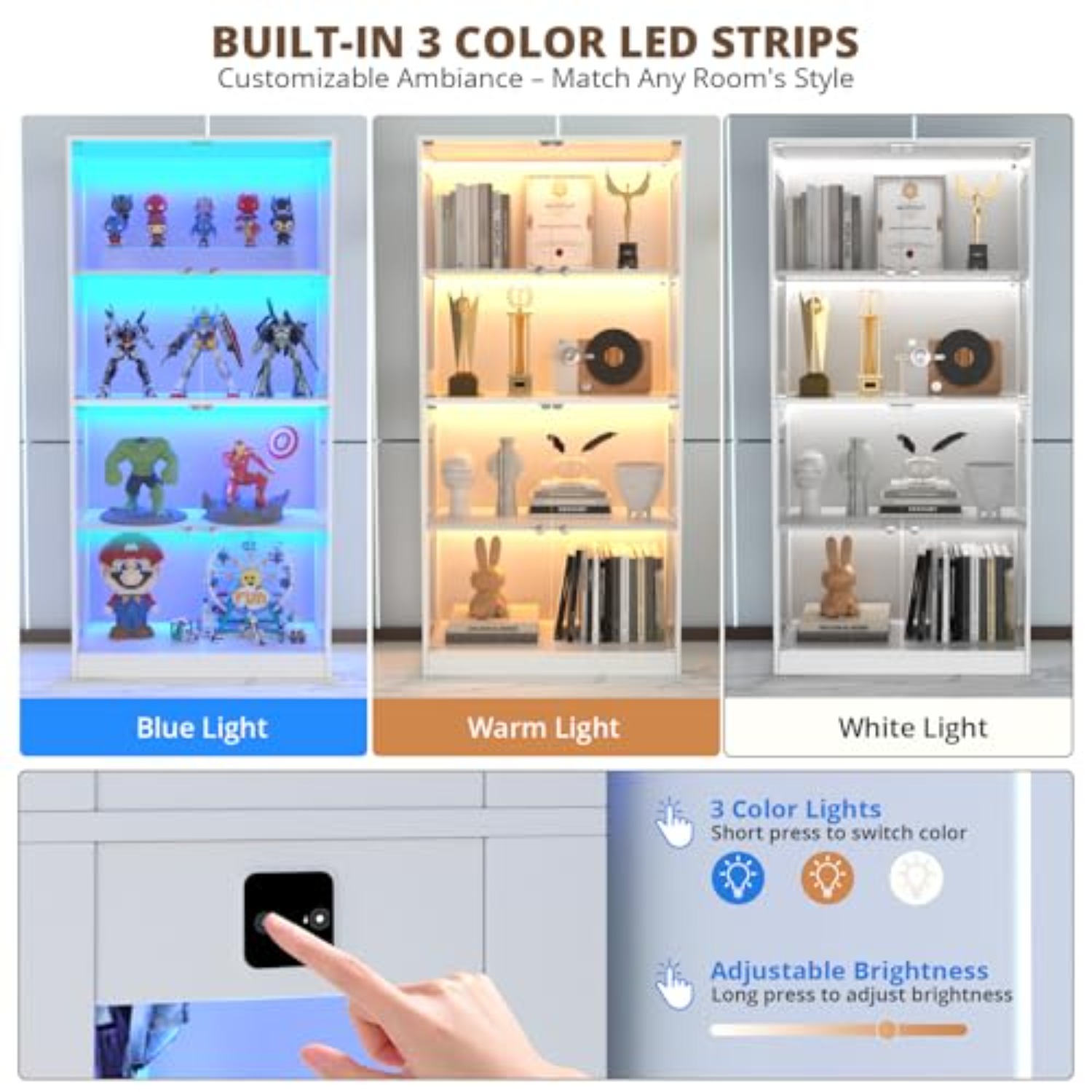 65インチガラス扉付きディスプレイキャビネット、4段ディスプ - Glass Cabinet Display のレビューと価格