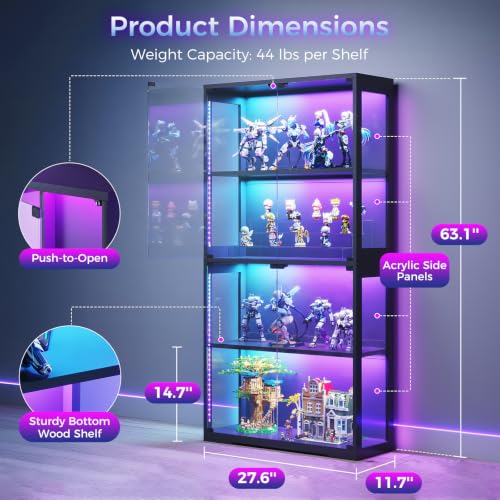 ガラス扉とRGB LEDライト付きディスプレイケース、ガラス - Glass Cabinet Display のレビューと価格