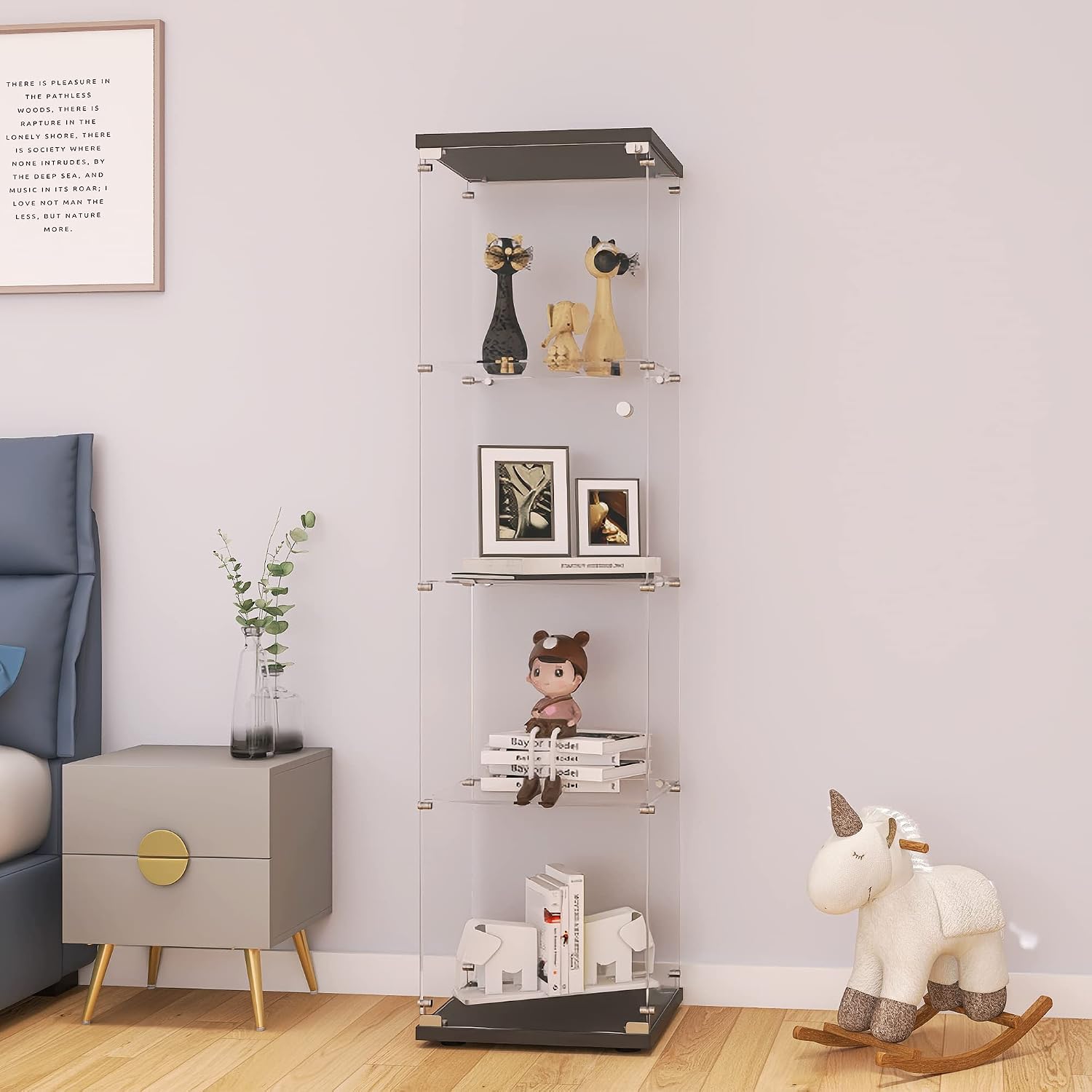 ガラスディスプレイキャビネット ロック付き 4段 シングルド - Glass Cabinet Display のレビューと価格
