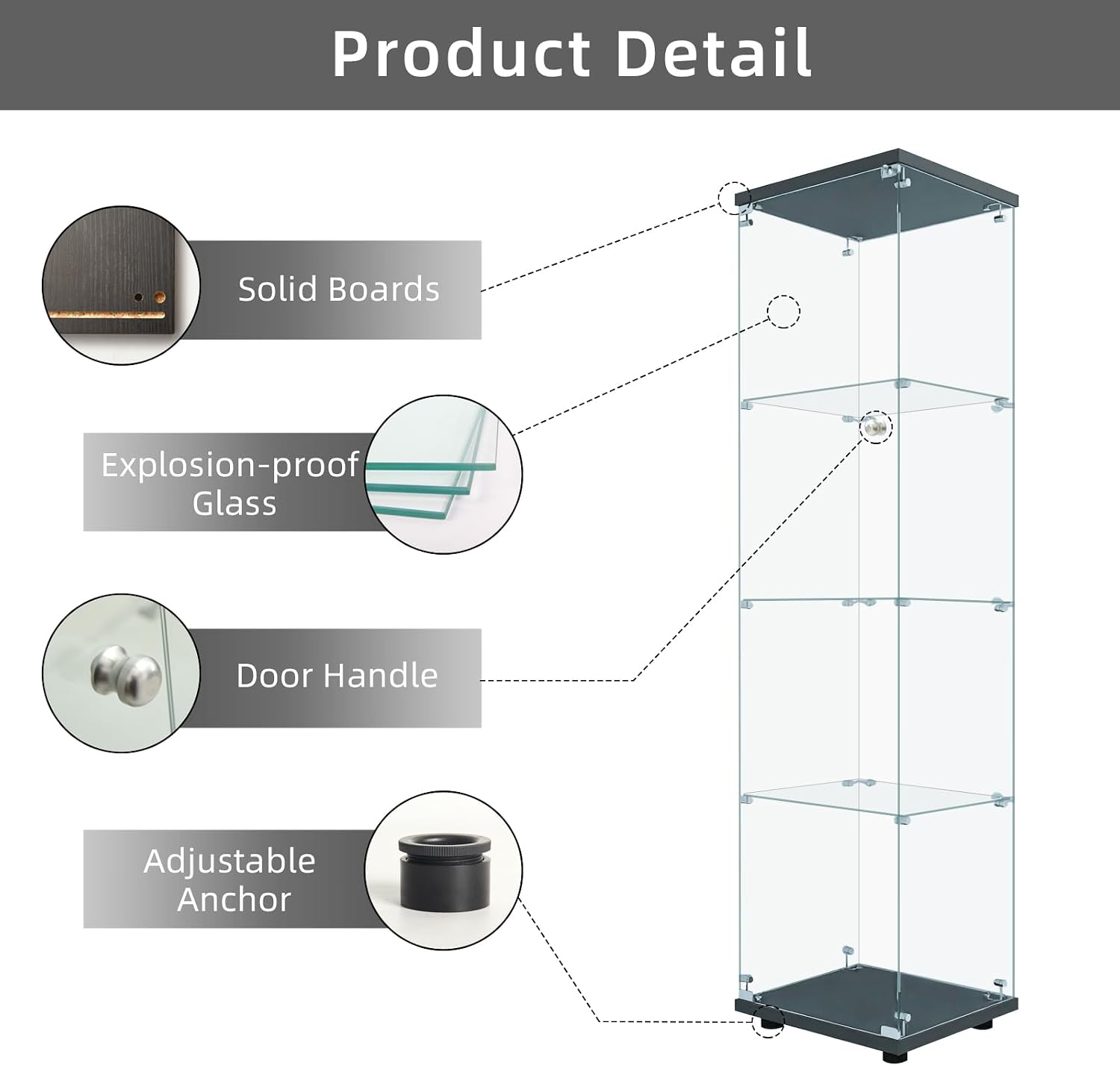 ガラスディスプレイキャビネット ロック付き 4段 シングルド - Glass Cabinet Display のレビューと価格