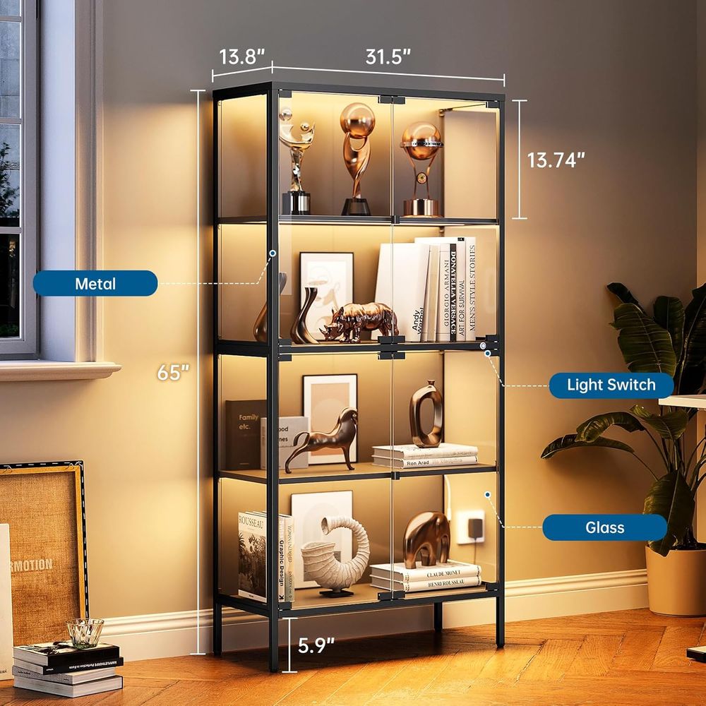 65個のLED照明付きガラスディスプレイキャビネット、コレク - Glass Cabinet Display のレビューと価格