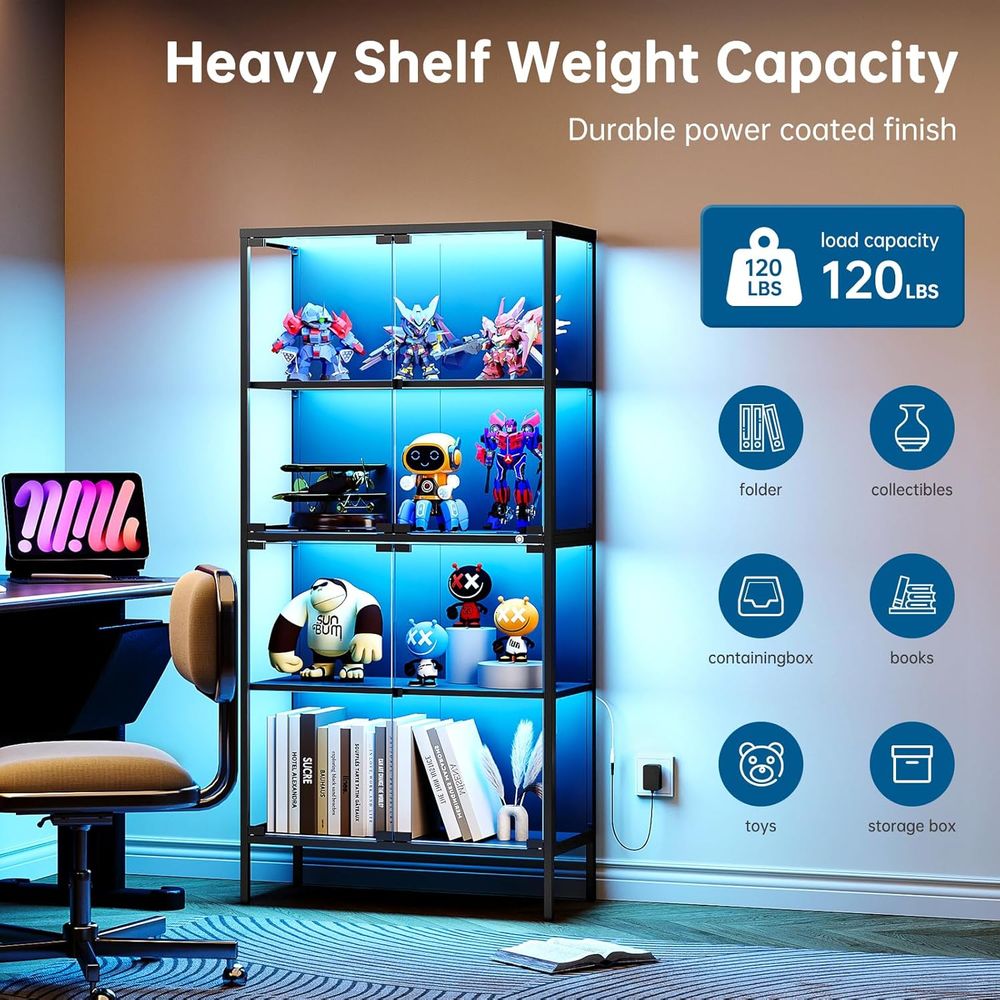65個のLED照明付きガラスディスプレイキャビネット、コレク - Glass Cabinet Display のレビューと価格