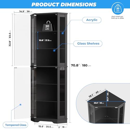 71インチコーナーディスプレイキャビネット（ガラス扉付き）、 - Glass Cabinet Display のレビューと価格